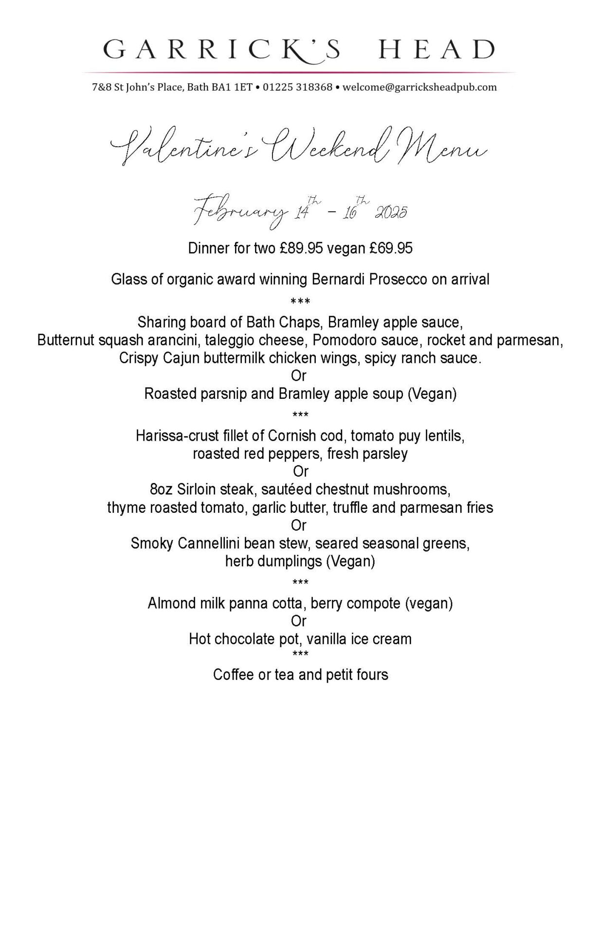 Valentine's Weekend Menu