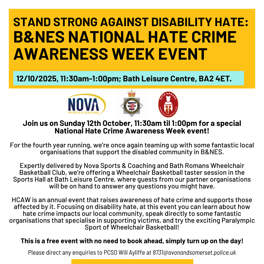 Stand Strong Against Disability Hate: B&NES National Hate Crime Awareness Week Event