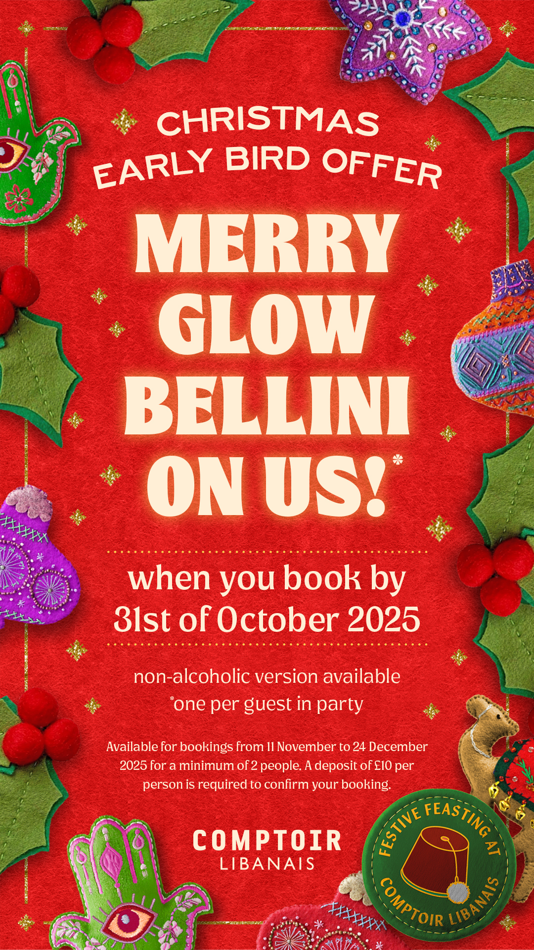 early booking offer free drink for Christmas